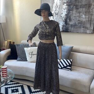 Black and Gold Leopard Print Two-Piece Set